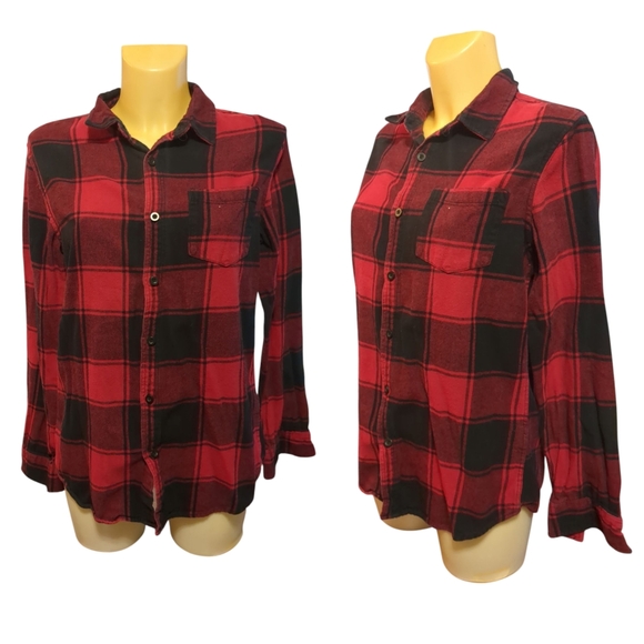 PACSUN Red And Black Buffalo Plaid Flannel Button Down Shirt - Picture 1 of 4